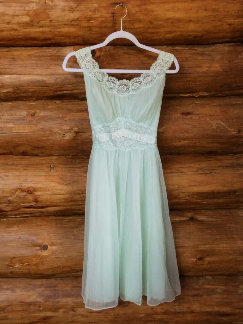 Vintage Vanity Fair Seafoam Green Fairy Lace Enchanted Lingerie Dress VTG 36/4-6